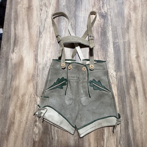 Other - Vintage Made in Austria Lederhosen Kids Grey Suede Leather Trachten Shorts 3/4T